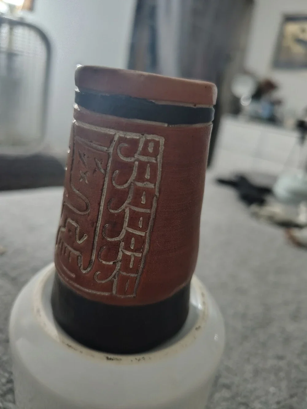 Handcrafted Brown & Black Mexican Folk Art Aztec Decorative Vase Accent